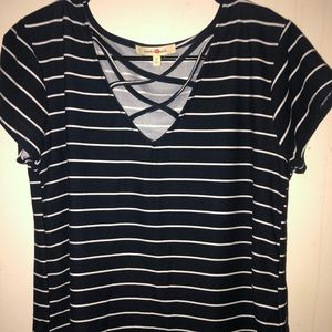 Ladies Navy blue/white Striped dress up Shirt